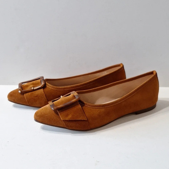 Le Matin Brown Suede Leather Preppy Almond Toe Office Slip On Flats Size 38 - Picture 3 of 11